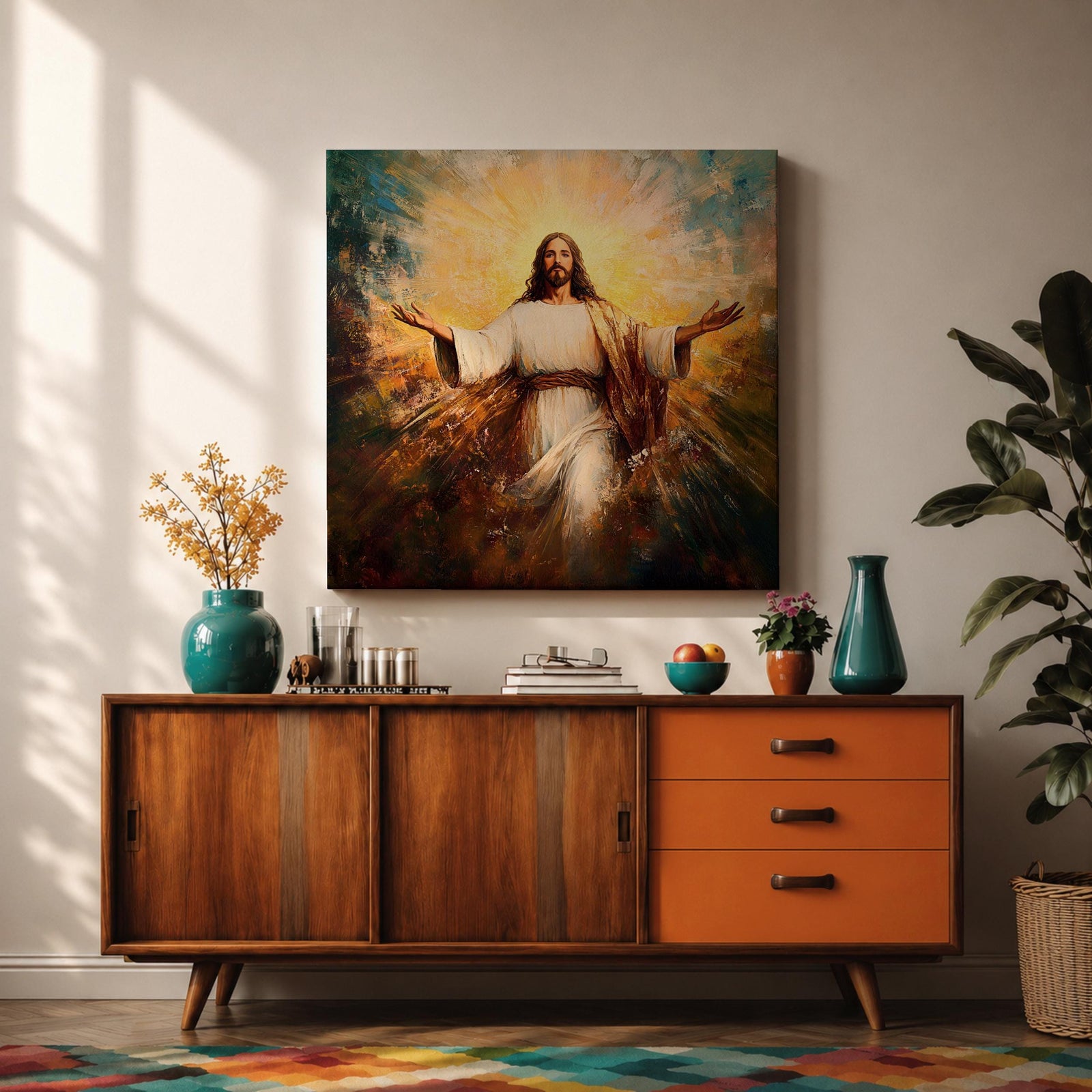 Jesus Resurrection Wall Art Risen Christ Framed Canvas Biblical Christian Home Decor