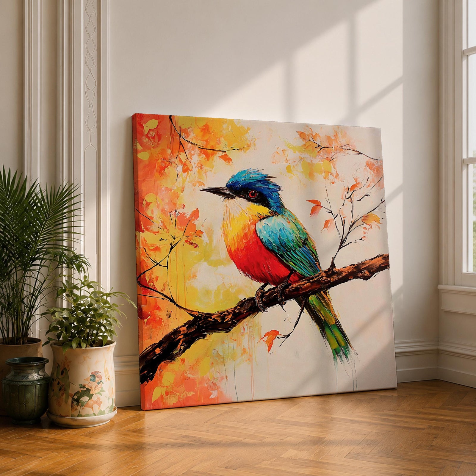 Songbird Wall Art Tropical Bird Framed Canvas Wildlife Impasto Botanical Home Decor