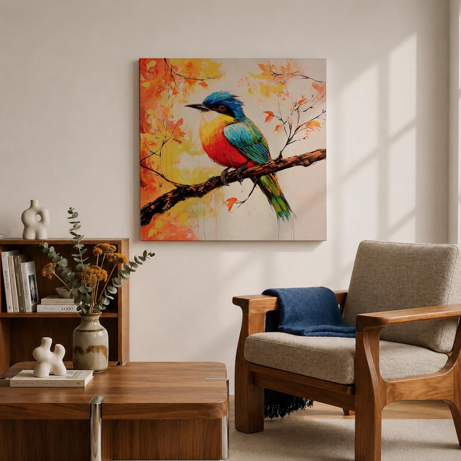 Songbird Wall Art Tropical Bird Framed Canvas Wildlife Impasto Botanical Home Decor