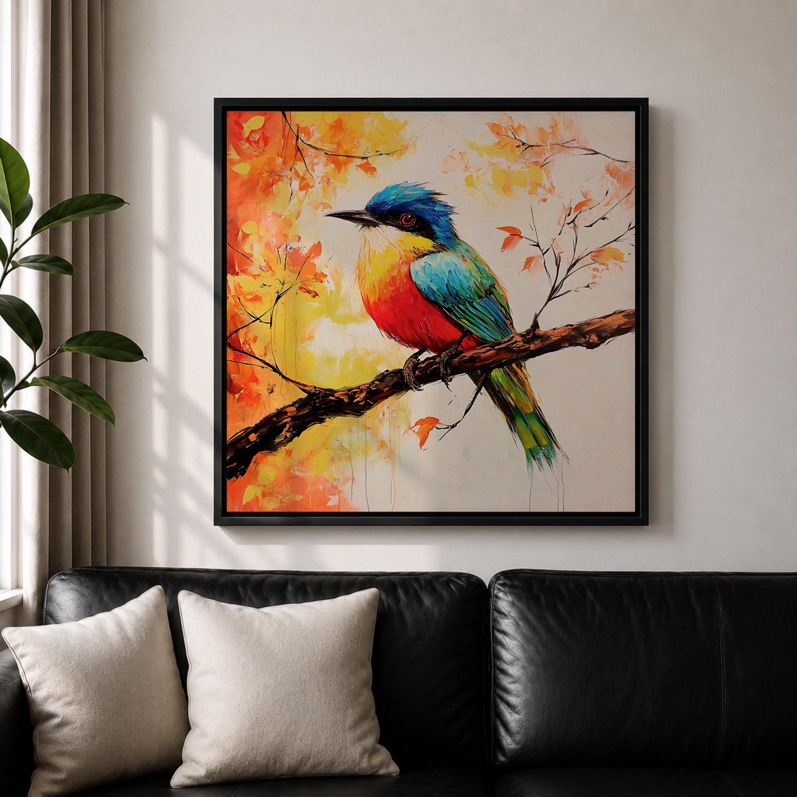 Songbird Wall Art Tropical Bird Framed Canvas Wildlife Impasto Botanical Home Decor
