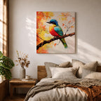 Songbird Wall Art Tropical Bird Framed Canvas Wildlife Impasto Botanical Home Decor