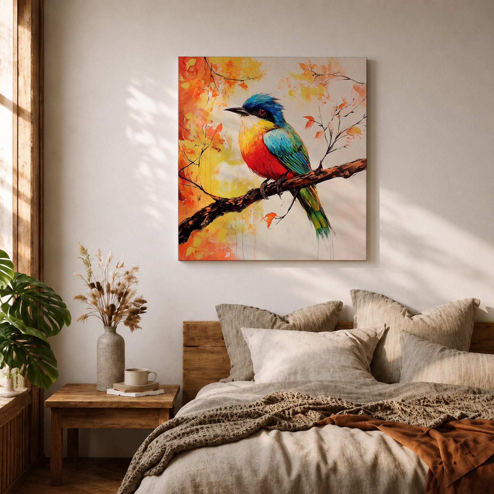 Songbird Wall Art Tropical Bird Framed Canvas Wildlife Impasto Botanical Home Decor