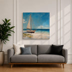 Sailboat Beach Wall Art Coastal Sailing Framed Canvas Ocean Seascape Landscape Living Room Decor