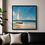 Sailboat Beach Wall Art Coastal Sailing Framed Canvas Ocean Seascape Landscape Living Room Decor