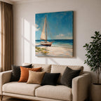 Sailboat Beach Wall Art Coastal Sailing Framed Canvas Ocean Seascape Landscape Living Room Decor