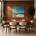 Sailboat Beach Wall Art Coastal Sailing Framed Canvas Ocean Seascape Landscape Living Room Decor