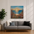 Wildflower Beach Sunset Wall Art Coastal Floral Framed Canvas Ocean Landscape Living Room Decor