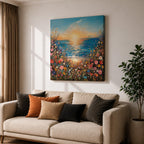 Wildflower Beach Sunset Wall Art Coastal Floral Framed Canvas Ocean Landscape Living Room Decor