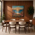 Wildflower Beach Sunset Wall Art Coastal Floral Framed Canvas Ocean Landscape Living Room Decor