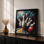 Bowling Pins Wall Art Strike Moment Framed Canvas Alley Abstract Sports Game Room Decor