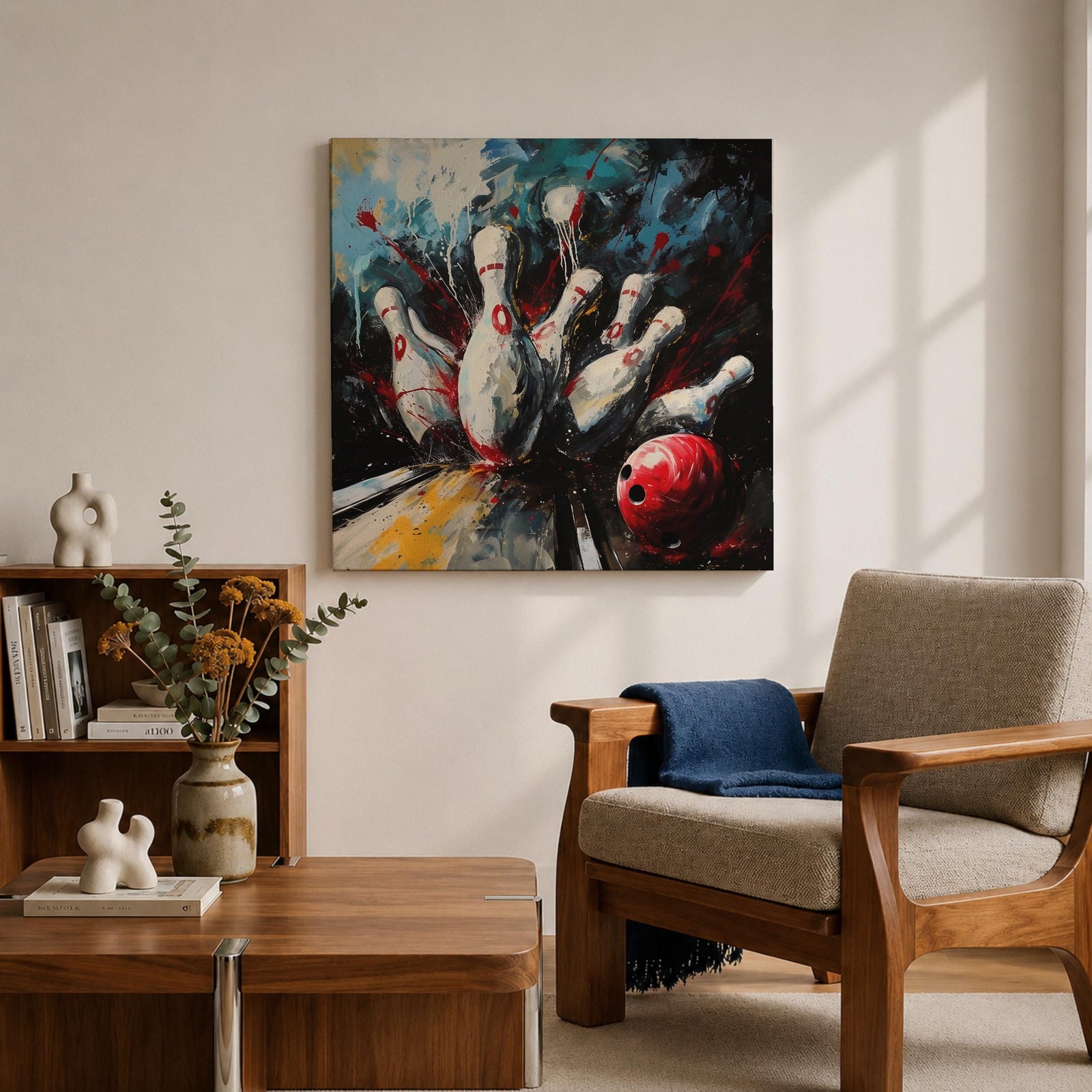 Bowling Pins Wall Art Strike Moment Framed Canvas Alley Abstract Sports Game Room Decor