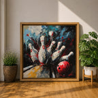 Bowling Pins Wall Art Strike Moment Framed Canvas Alley Abstract Sports Game Room Decor