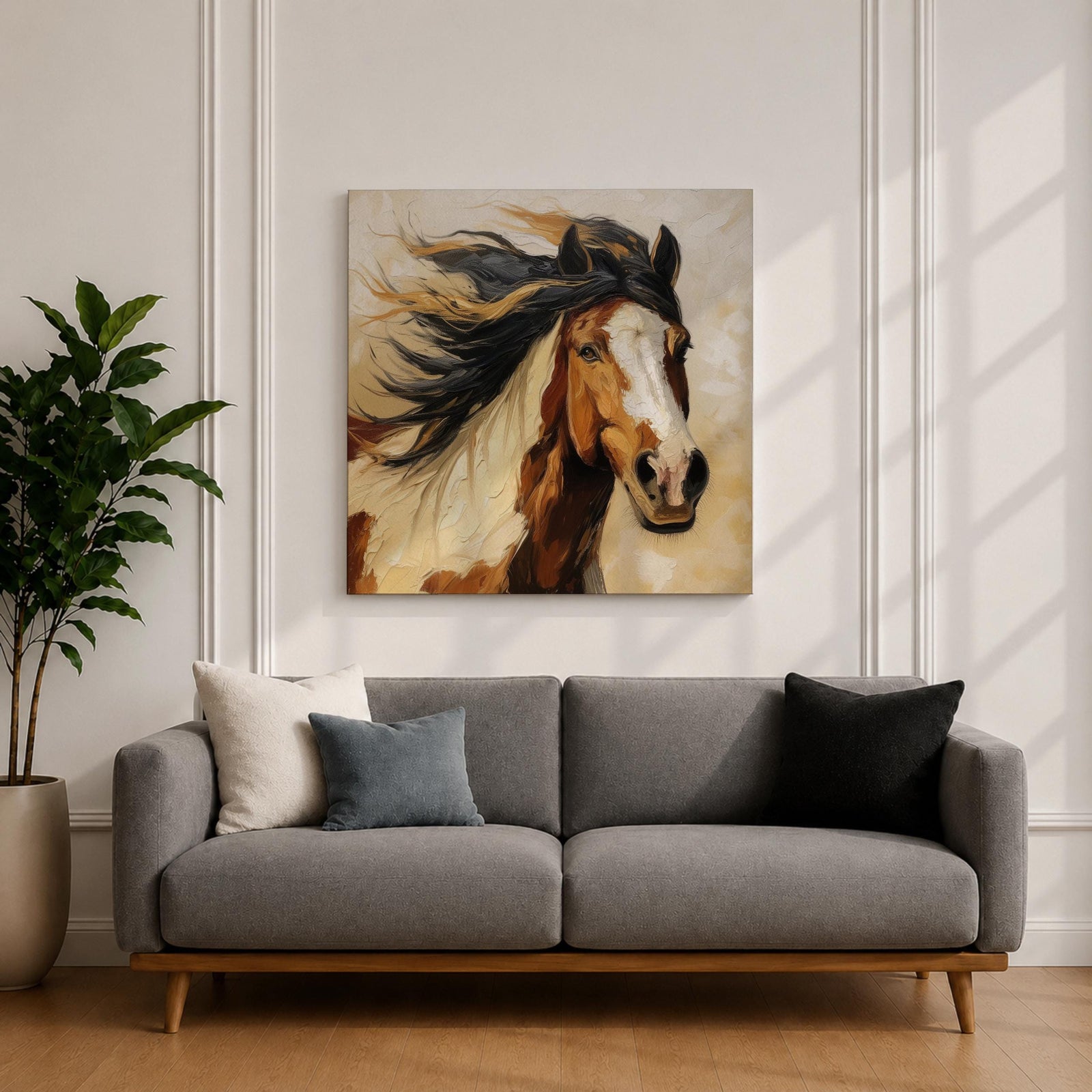 Horse Wall Art Wild Stallion Framed Canvas Farmhouse Rustic Western Equestrian Decor