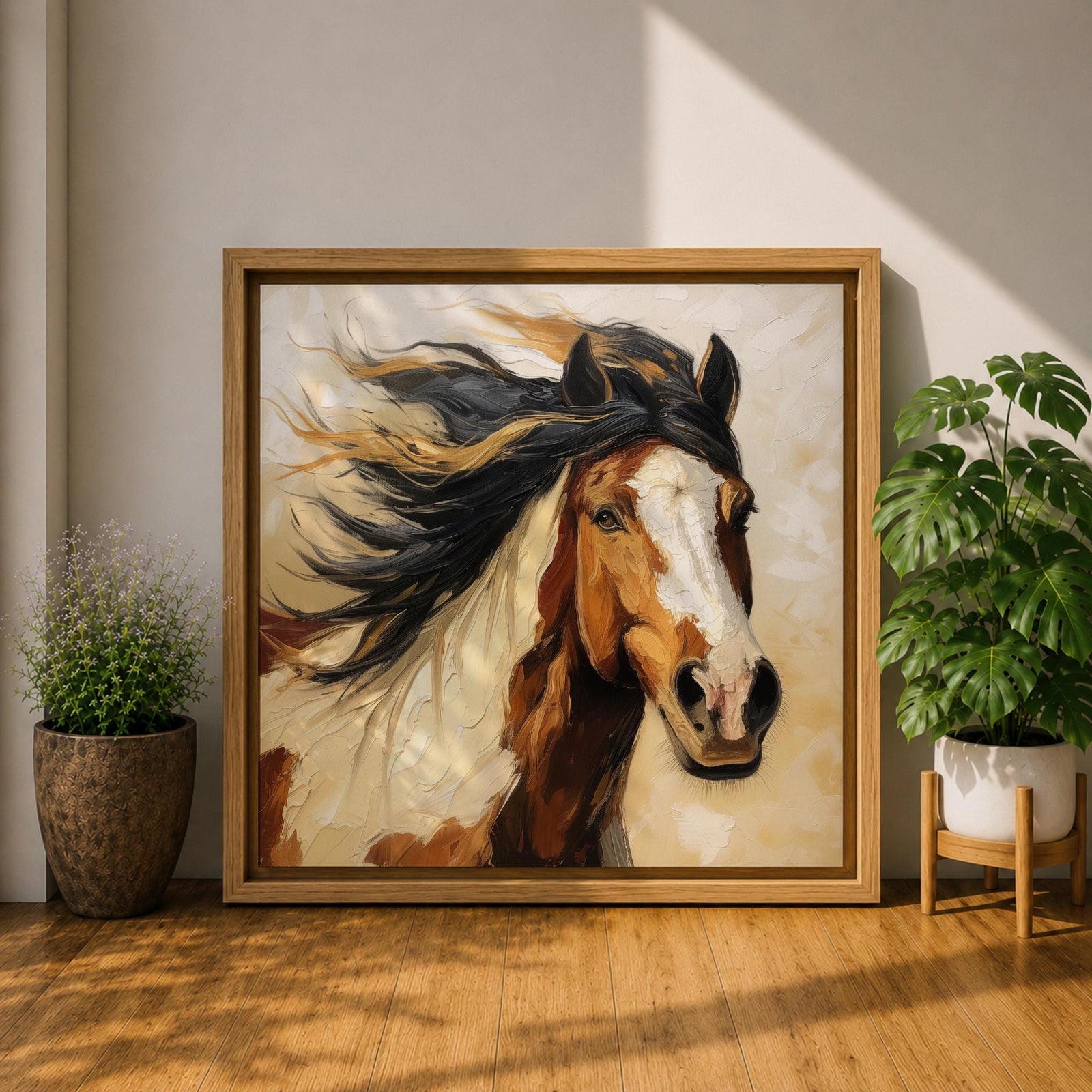 Horse Wall Art Wild Stallion Framed Canvas Farmhouse Rustic Western Equestrian Decor