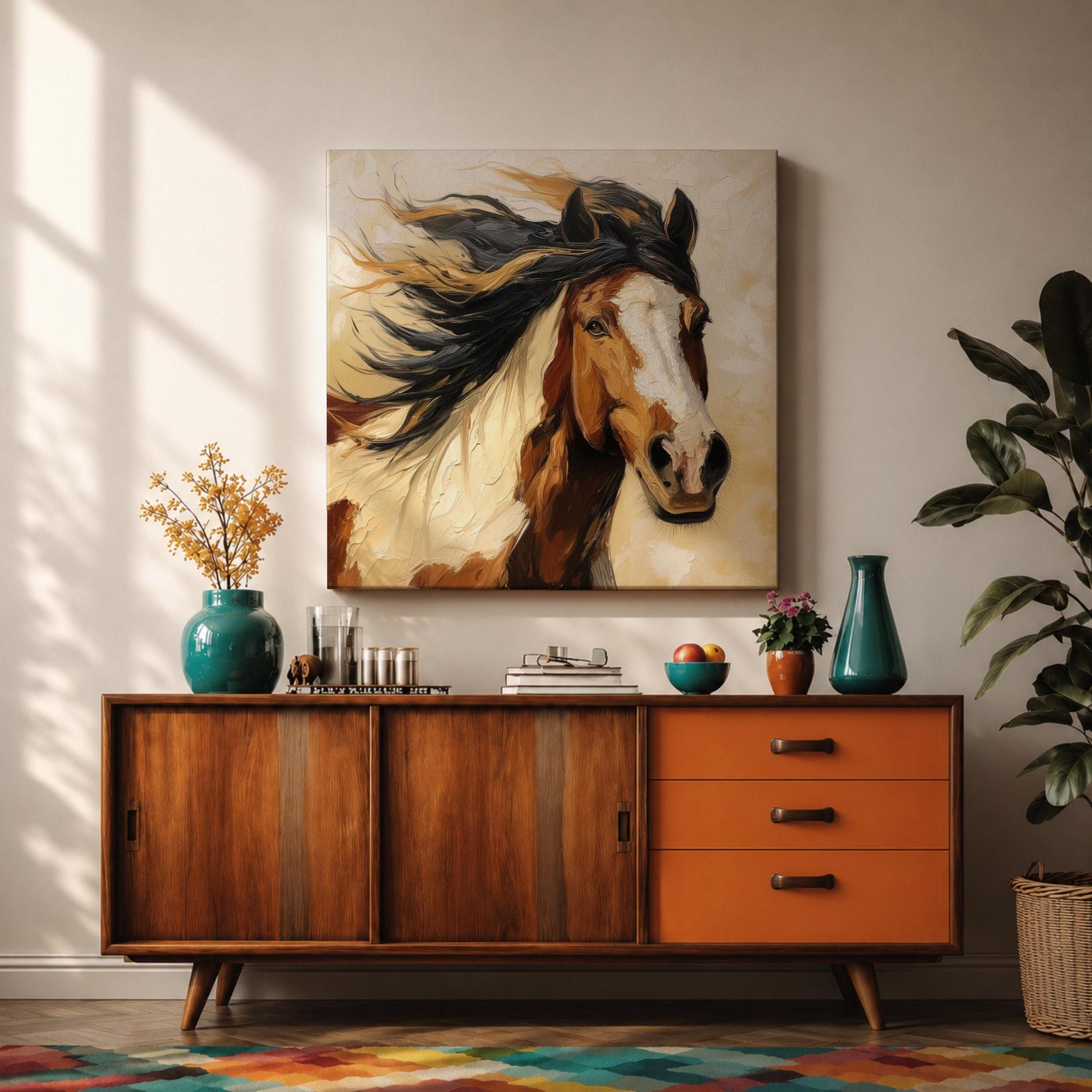 Horse Wall Art Wild Stallion Framed Canvas Farmhouse Rustic Western Equestrian Decor