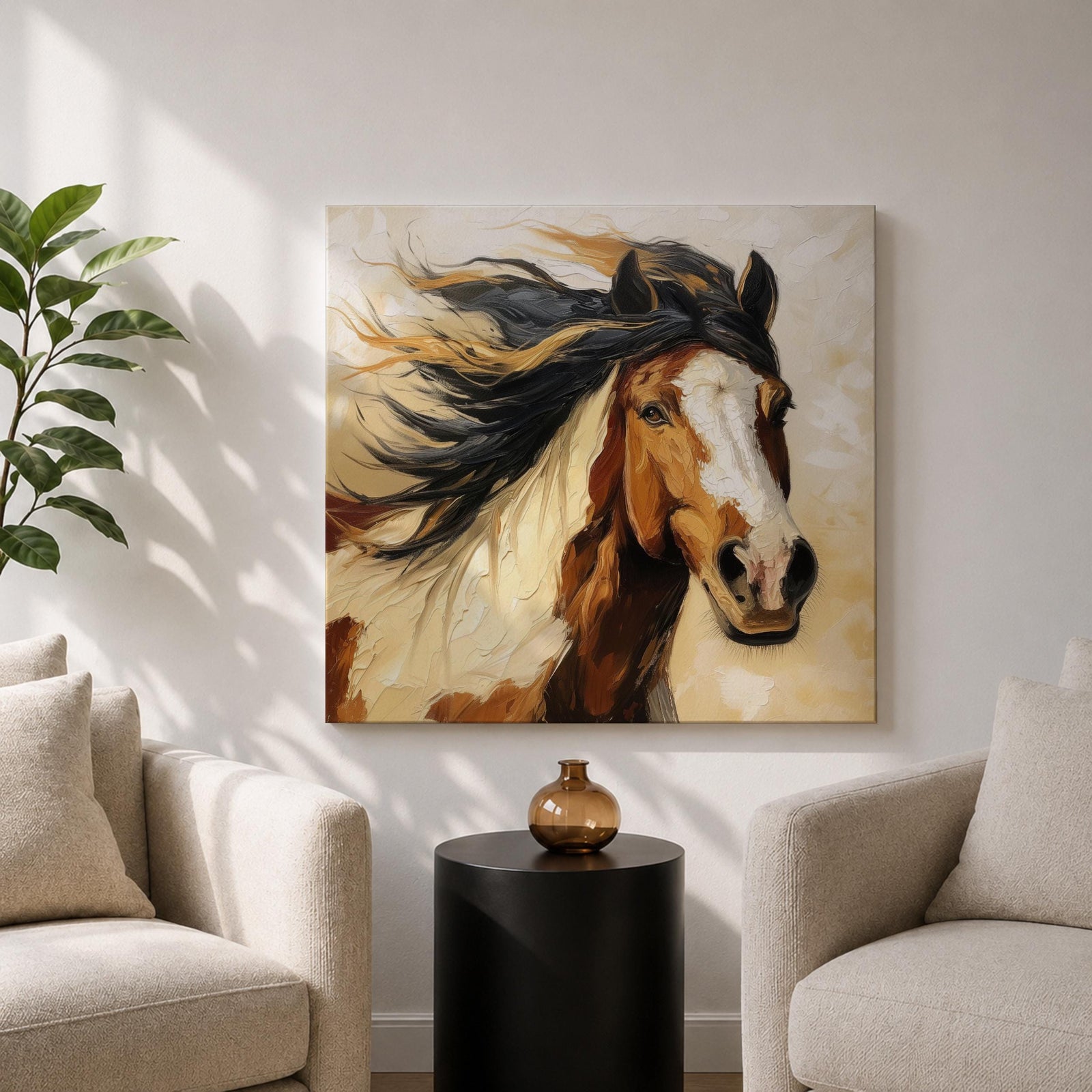 Horse Wall Art Wild Stallion Framed Canvas Farmhouse Rustic Western Equestrian Decor