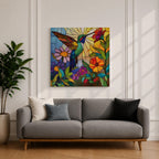 Hummingbird Wall Art Nectar Bird Framed Canvas Botanical Stained Glass Tropical Wildlife Decor