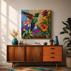 Hummingbird Wall Art Nectar Bird Framed Canvas Botanical Stained Glass Tropical Wildlife Decor