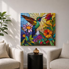 Hummingbird Wall Art Nectar Bird Framed Canvas Botanical Stained Glass Tropical Wildlife Decor
