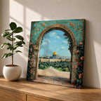 Dome of the Rock Wall Art Arch View Framed Canvas Qubbat Sakhra Islamic Decor