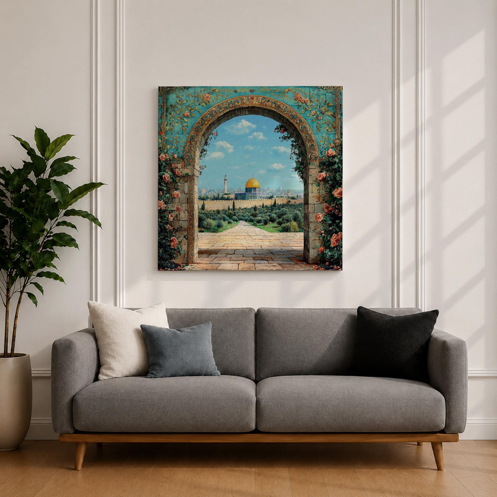 Dome of the Rock Wall Art Arch View Framed Canvas Qubbat Sakhra Islamic Decor