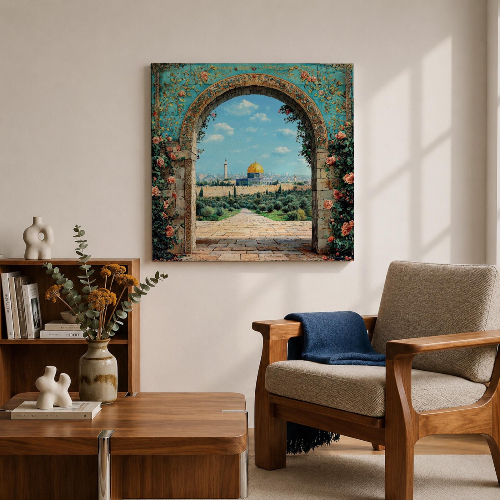 Dome of the Rock Wall Art Arch View Framed Canvas Qubbat Sakhra Islamic Decor