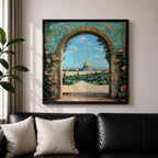 Dome of the Rock Wall Art Arch View Framed Canvas Qubbat Sakhra Islamic Decor
