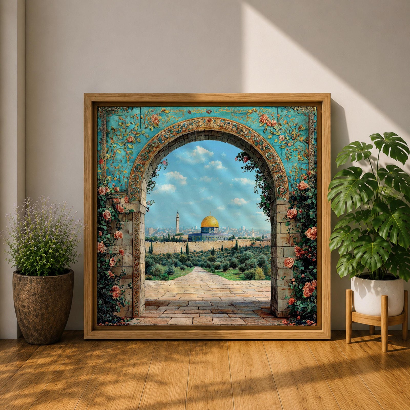 Dome of the Rock Wall Art Arch View Framed Canvas Qubbat Sakhra Islamic Decor
