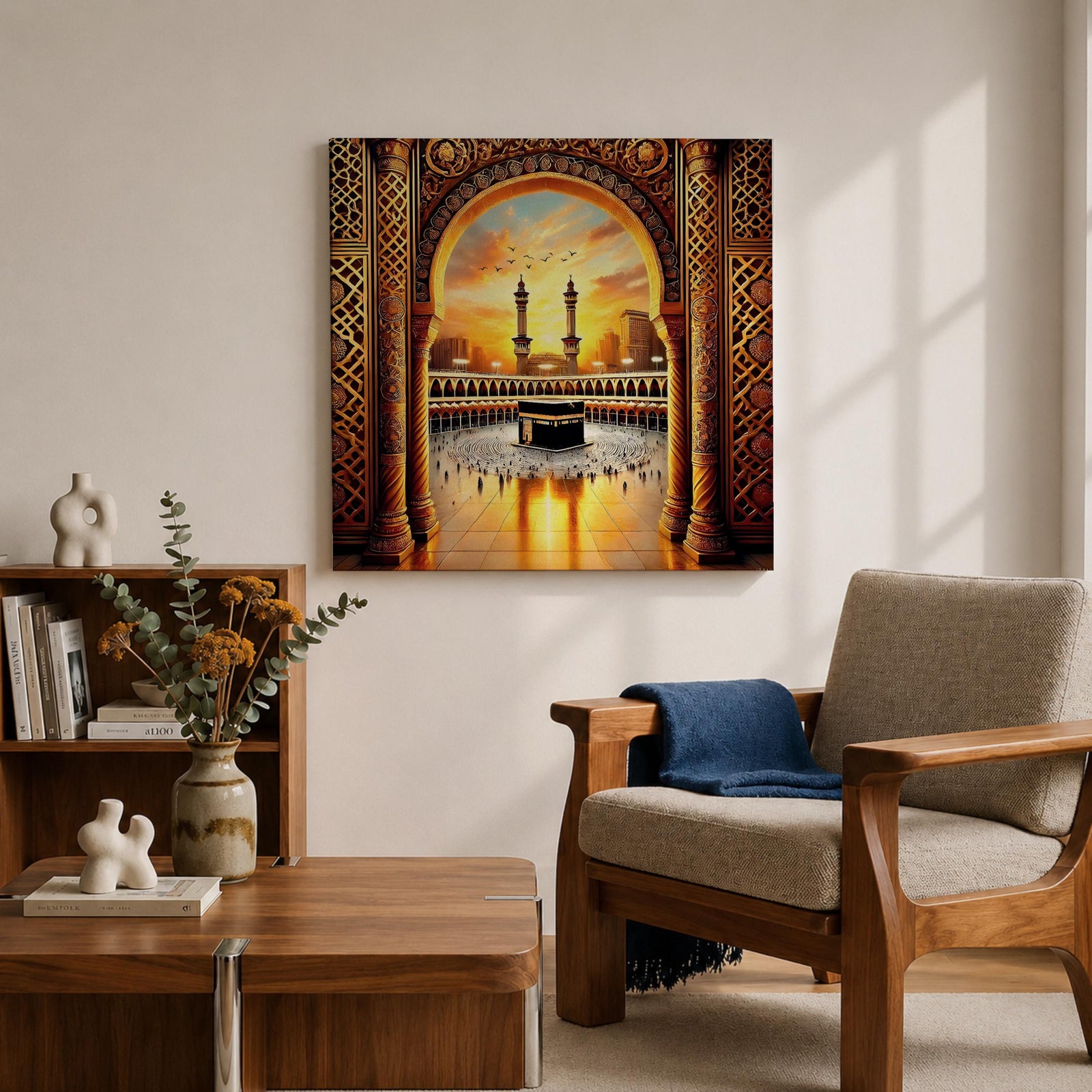 Kaaba Wall Art Golden Arch Framed Canvas Masjid al Haram Arabic Islamic Mecca Decor