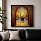 Kaaba Wall Art Golden Arch Framed Canvas Masjid al Haram Arabic Islamic Mecca Decor