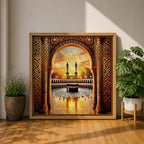 Kaaba Wall Art Golden Arch Framed Canvas Masjid al Haram Arabic Islamic Mecca Decor