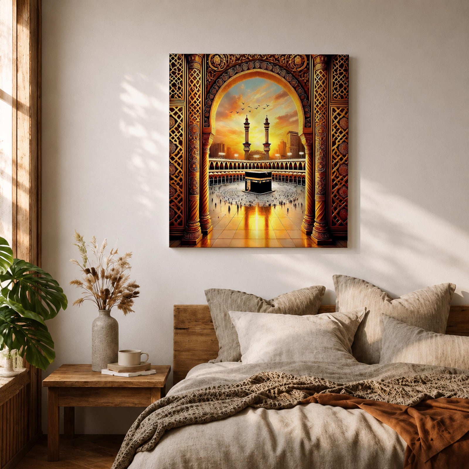 Kaaba Wall Art Golden Arch Framed Canvas Masjid al Haram Arabic Islamic Mecca Decor