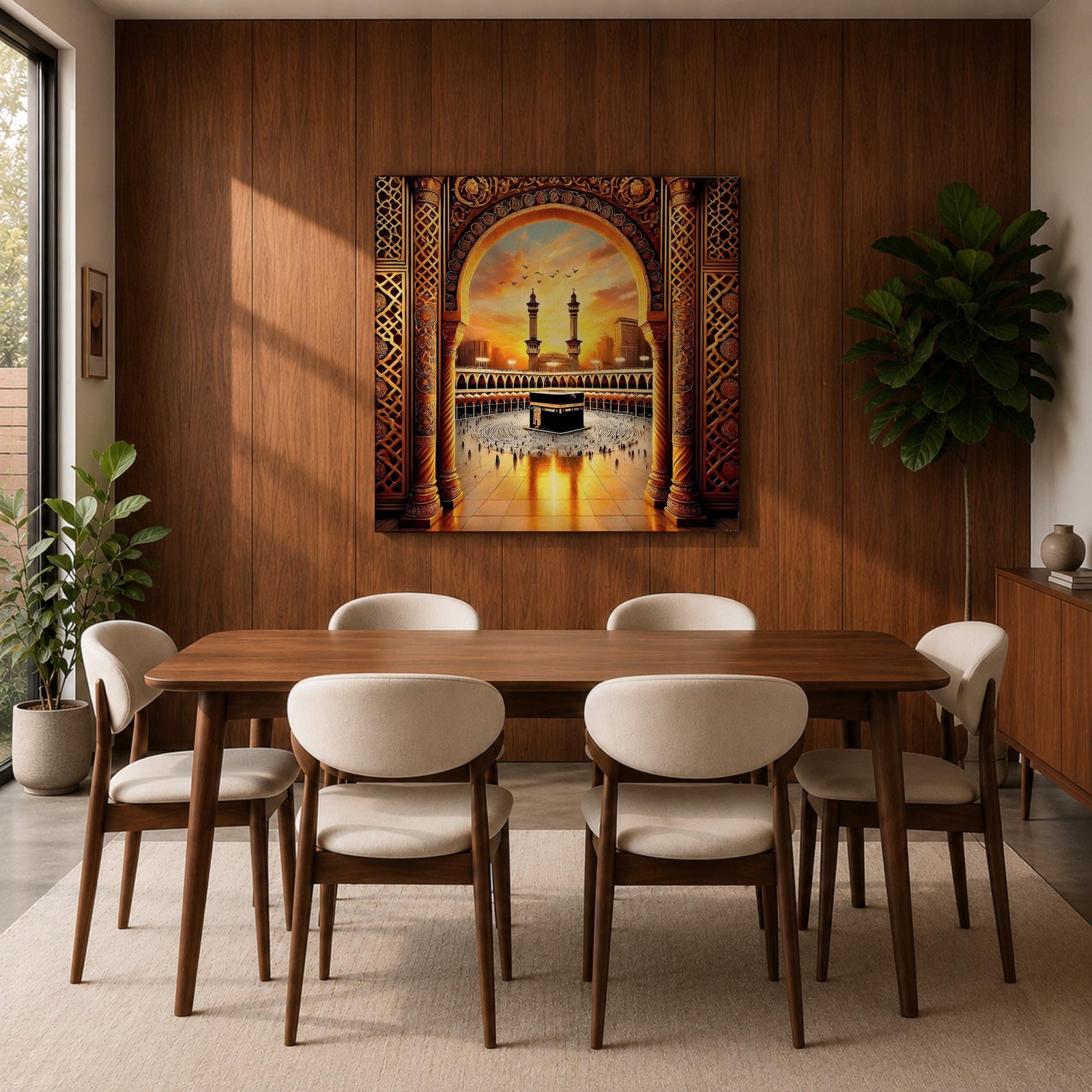 Kaaba Wall Art Golden Arch Framed Canvas Masjid al Haram Arabic Islamic Mecca Decor