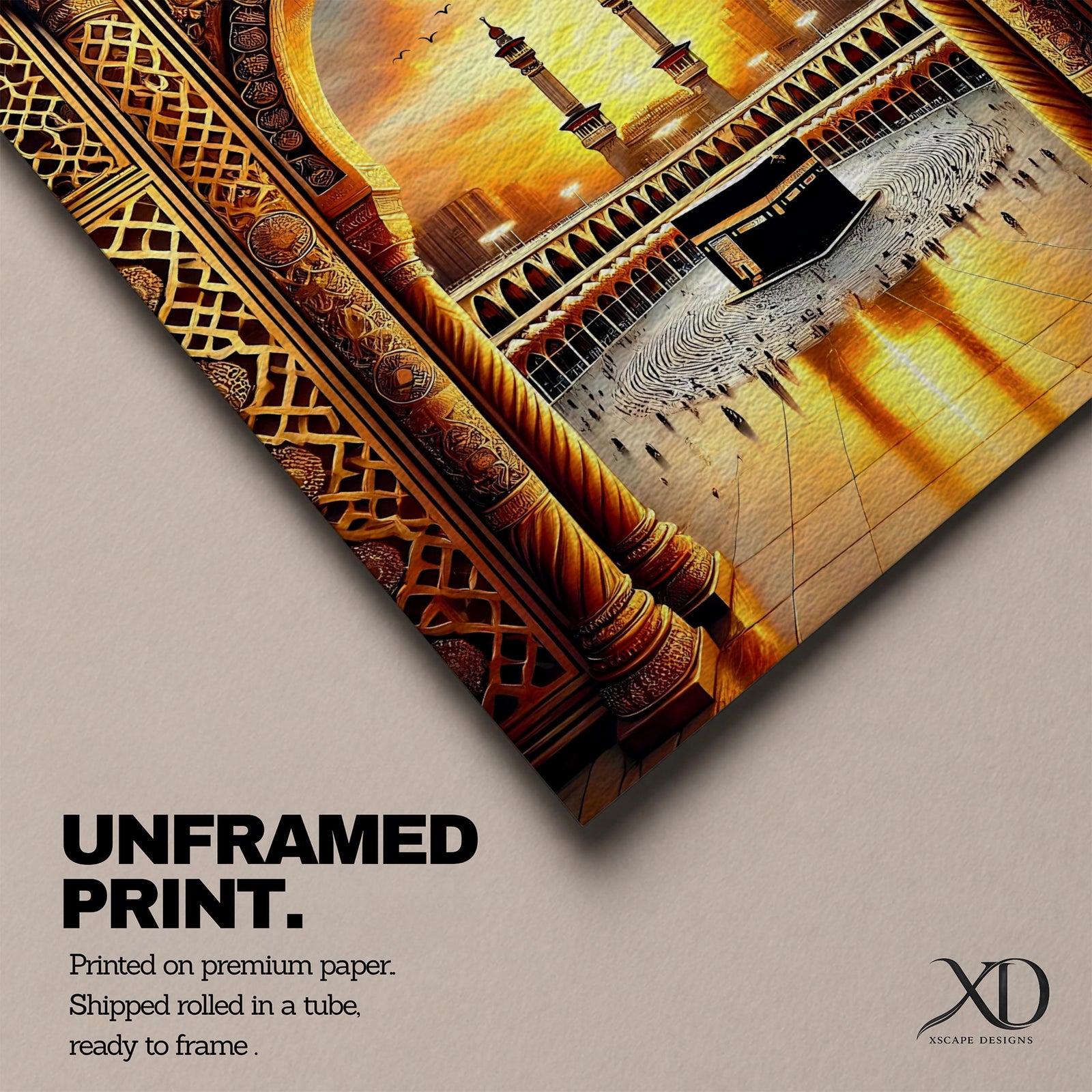 Kaaba Wall Art Golden Arch Framed Canvas Masjid al Haram Arabic Islamic Mecca Decor