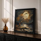 Moonlit Tree Wall Art Full Moon Landscape Framed Canvas Night Lake Rustic Home Decor