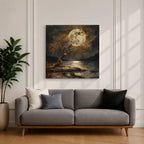 Moonlit Tree Wall Art Full Moon Landscape Framed Canvas Night Lake Rustic Home Decor