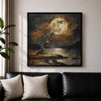 Moonlit Tree Wall Art Full Moon Landscape Framed Canvas Night Lake Rustic Home Decor
