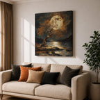 Moonlit Tree Wall Art Full Moon Landscape Framed Canvas Night Lake Rustic Home Decor