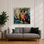 Owl Wall Art Night Bird Framed Canvas Stained Glass Colorful Boho Wall Home Decor