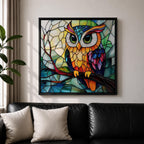 Owl Wall Art Night Bird Framed Canvas Stained Glass Colorful Boho Wall Home Decor