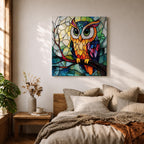 Owl Wall Art Night Bird Framed Canvas Stained Glass Colorful Boho Wall Home Decor