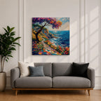 Coastal Pathway Wall Art Mediterranean Ocean Trail Framed Canvas Impasto Landscape Living Room Decor