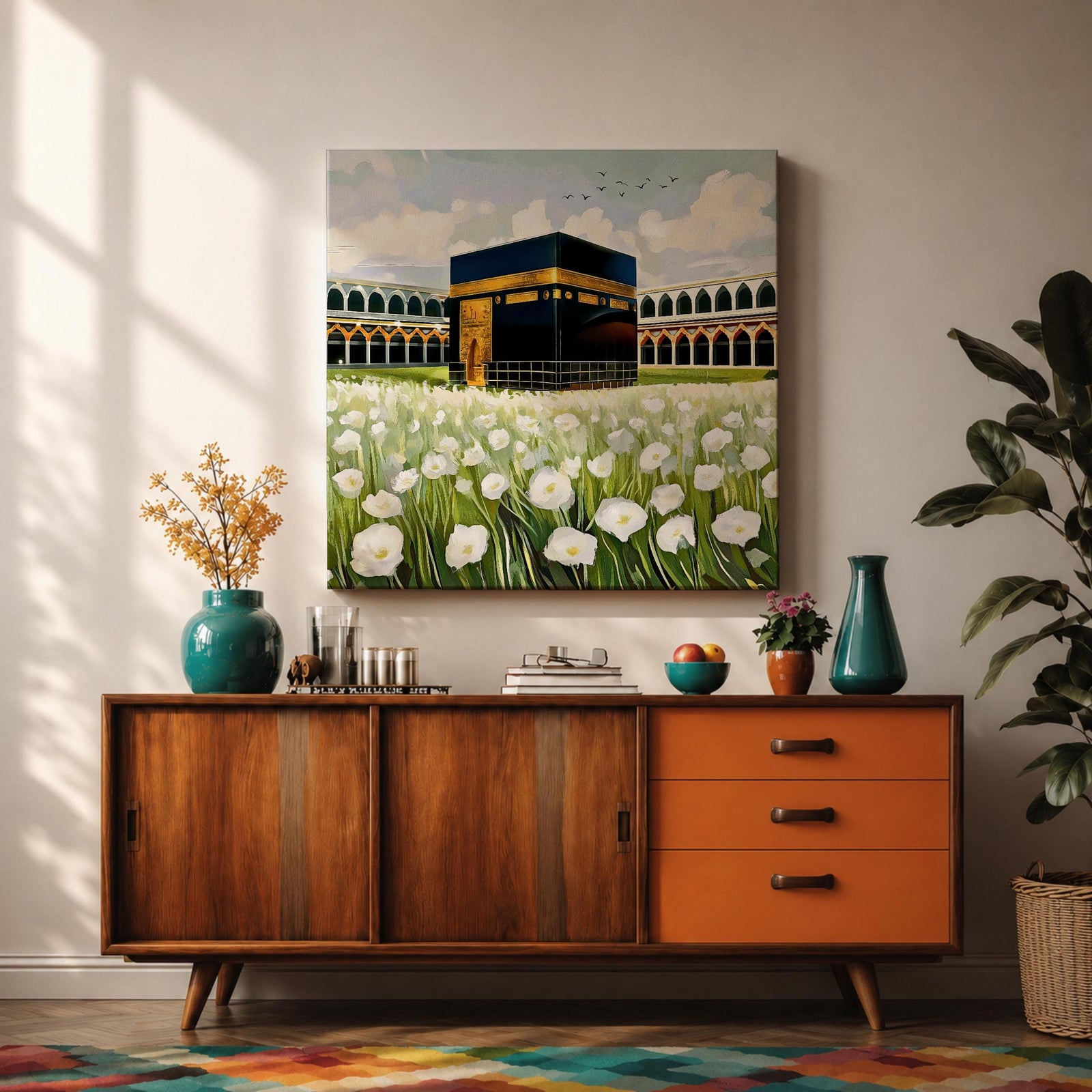 Kaaba Wall Art Masjid al Haram Framed Canvas Mecca Islamic Prayer Room Home Decor