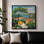 Mediterranean Village Wall Art Seaside Town Framed Canvas Coastal Landscape Impasto Rustic Home Decor