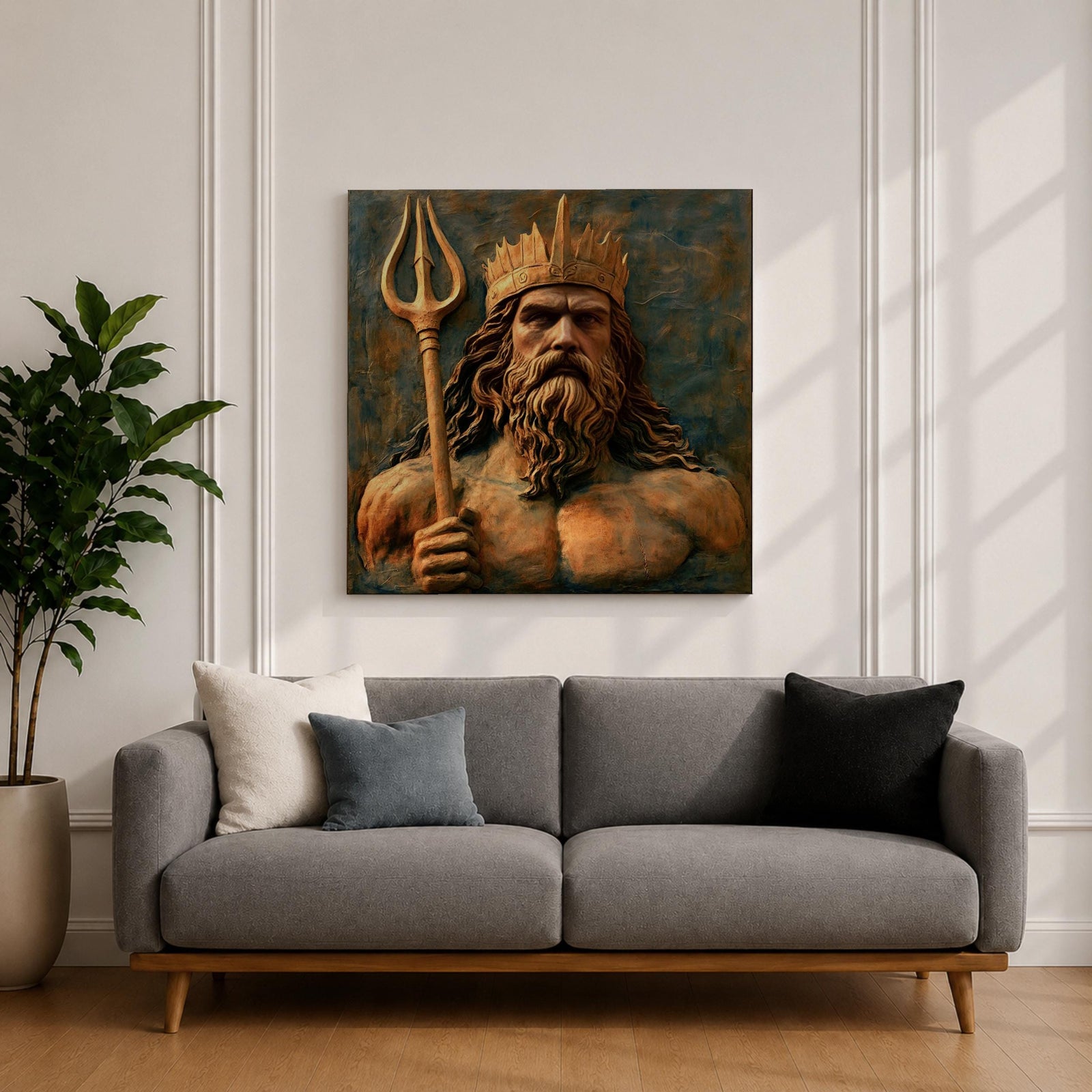 Poseidon Wall Art Greek Sea God Framed Canvas Greek Mythology Ocean Coastal Home Decor