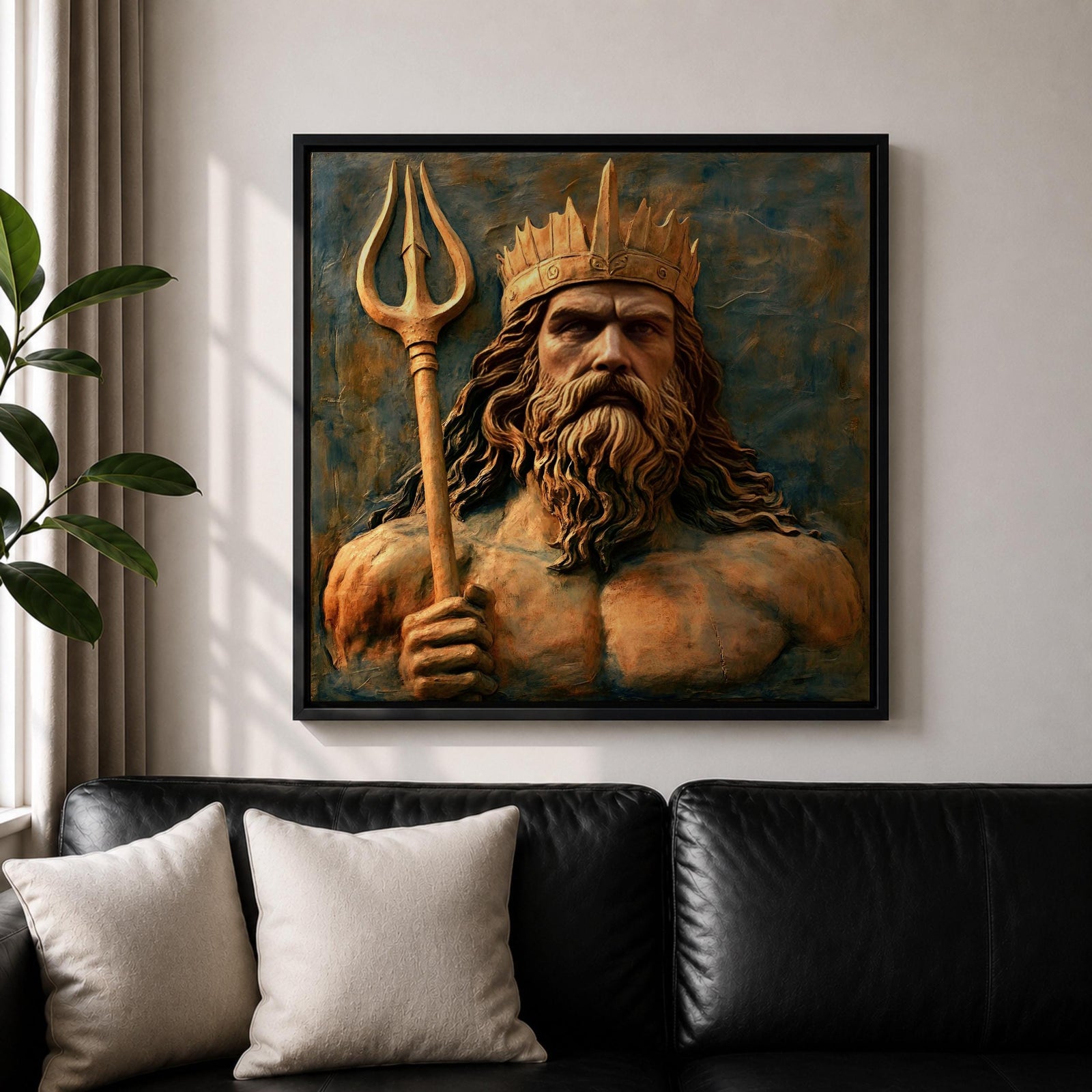 Poseidon Wall Art Greek Sea God Framed Canvas Greek Mythology Ocean Coastal Home Decor