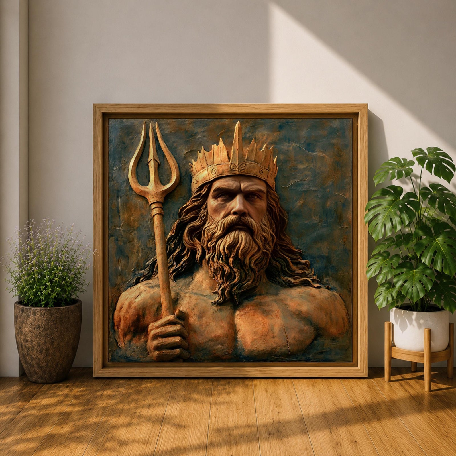 Poseidon Wall Art Greek Sea God Framed Canvas Greek Mythology Ocean Coastal Home Decor