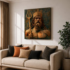 Poseidon Wall Art Greek Sea God Framed Canvas Greek Mythology Ocean Coastal Home Decor