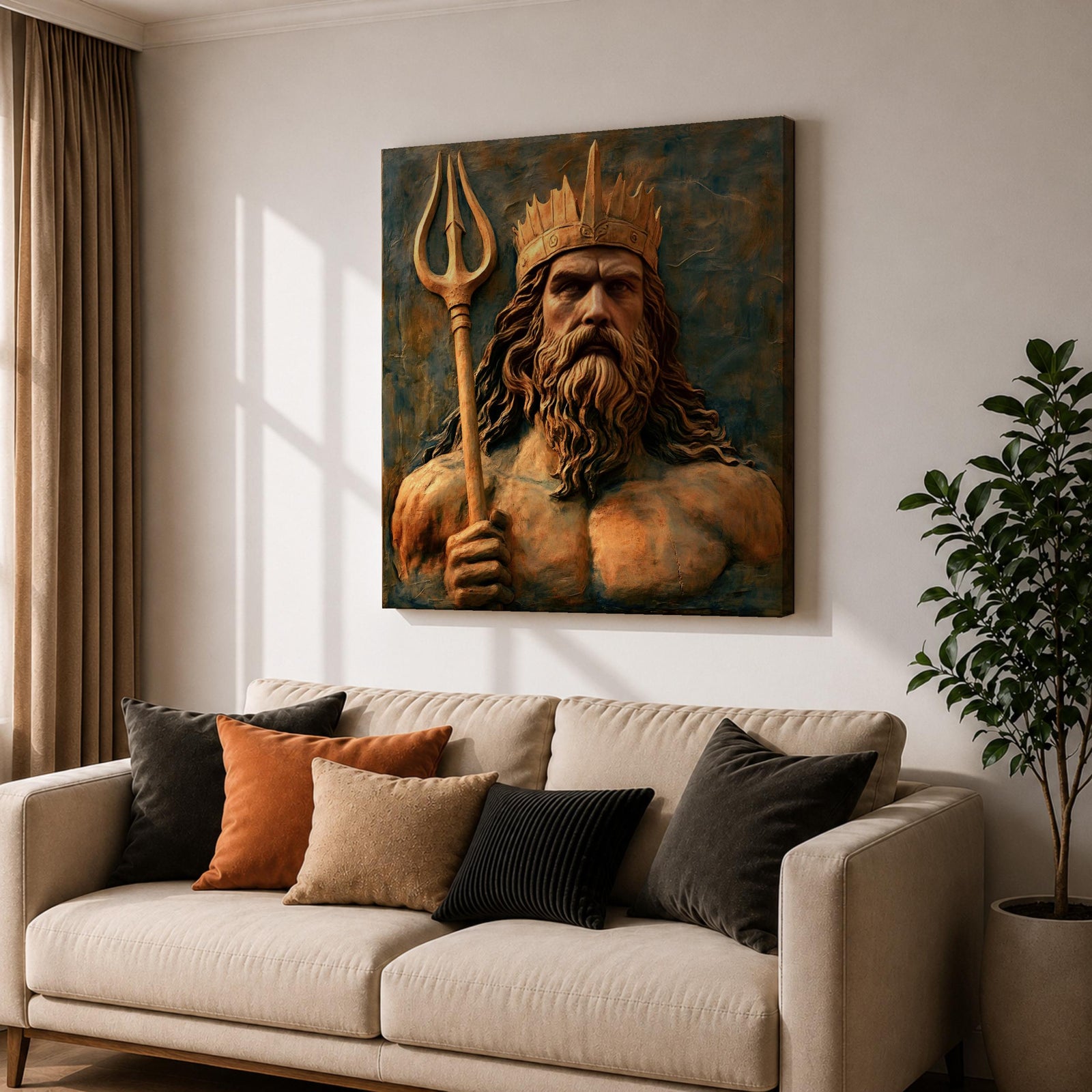 Poseidon Wall Art Greek Sea God Framed Canvas Greek Mythology Ocean Coastal Home Decor