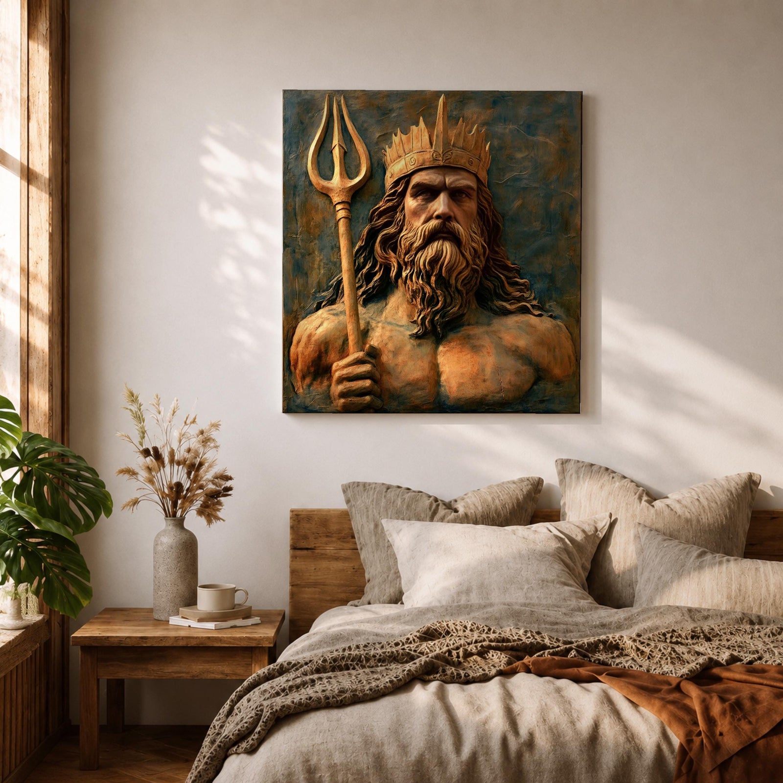 Poseidon Wall Art Greek Sea God Framed Canvas Greek Mythology Ocean Coastal Home Decor